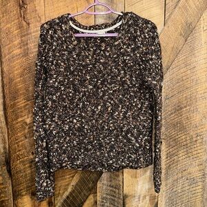 HINGE Open Knit Brown Flecked Long Sleeve Sweater Size Medium Wool Mohair